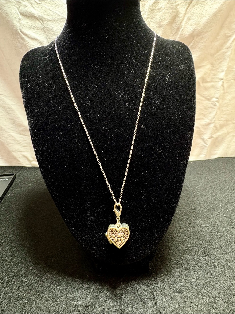 Heart Locket Pendant Necklace - Bag or Bracelet Charm. Silver Clasp hardware